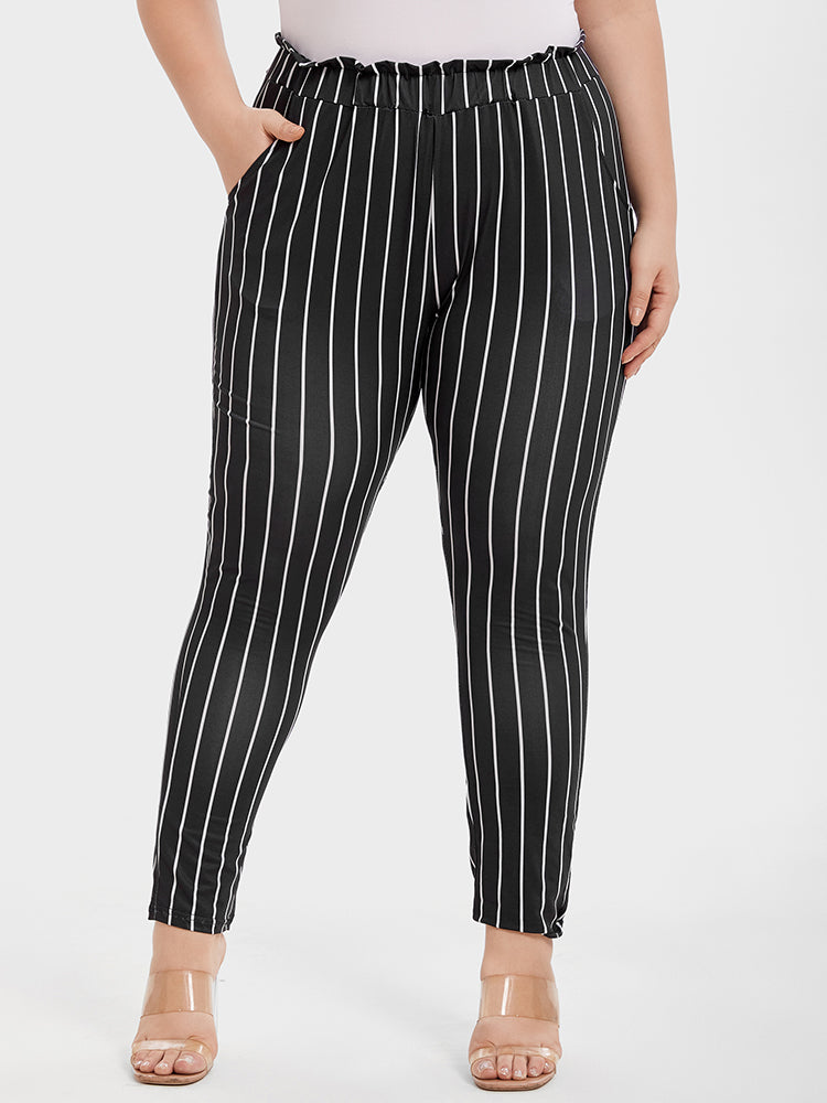 VIP Striped Paperbag Waist Skinny Pants