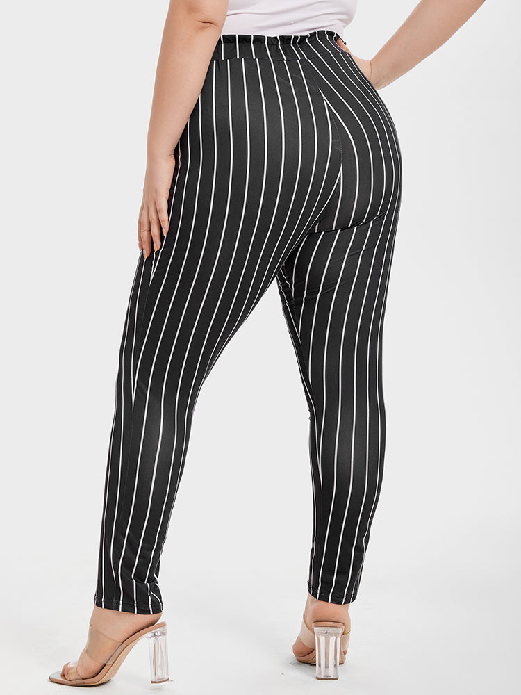 VIP Striped Paperbag Waist Skinny Pants