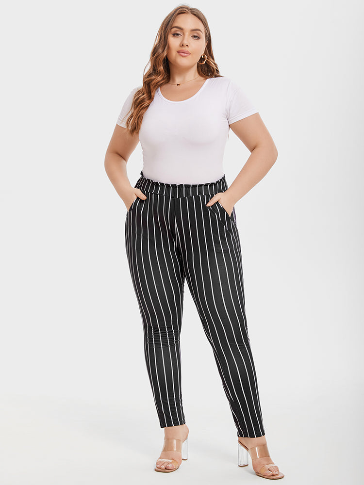 VIP Striped Paperbag Waist Skinny Pants
