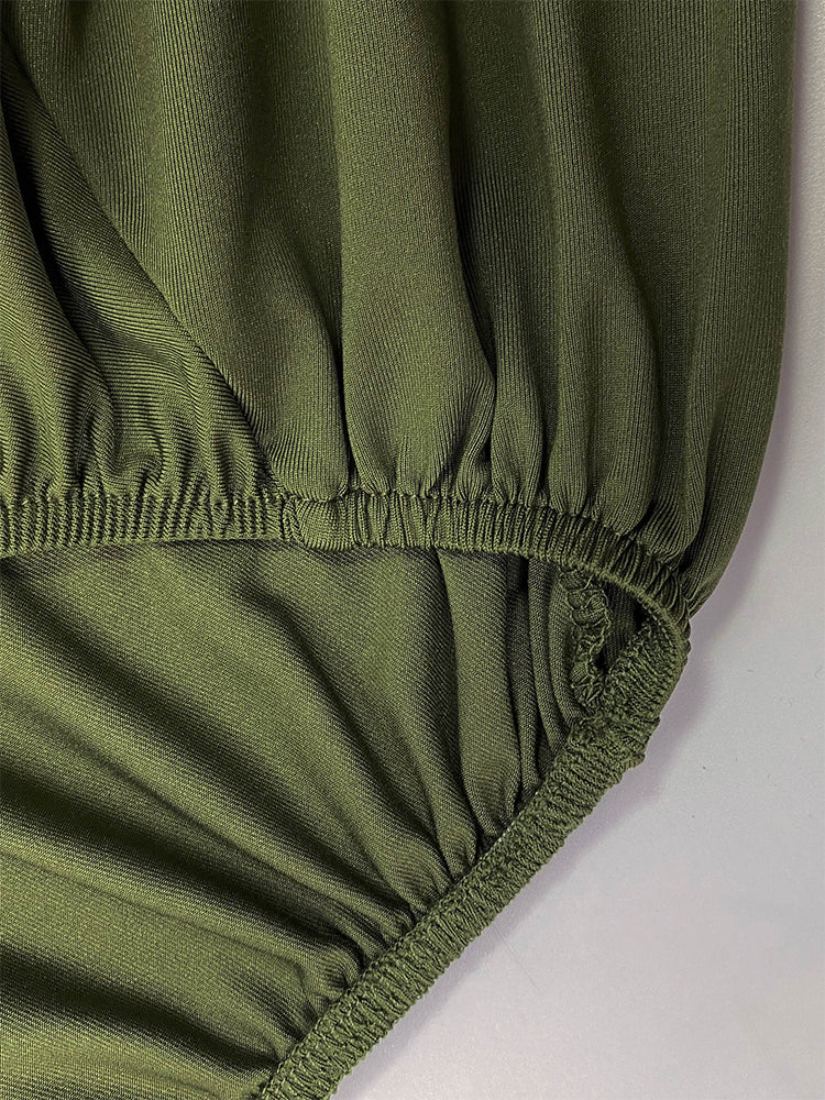 Round Neck Raglan Sleeve Ruched Asymmetrical Dress