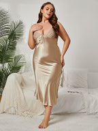 Plus Beige Lace Spaghetti Strap Split Pajama
