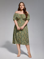 VIP Plus Sage Green Off-Shoulder Ruched Tie Front Midi Dress