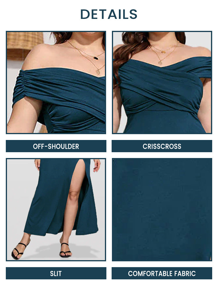 VIP Plus Ruched Crisscross Split Mermaid Maxi Dress
