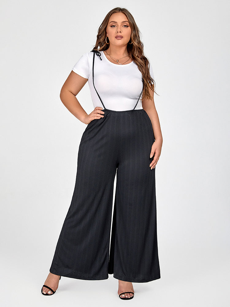 Plus Black Spaghetti Strap Wide Leg Jumpsuit Without Tees