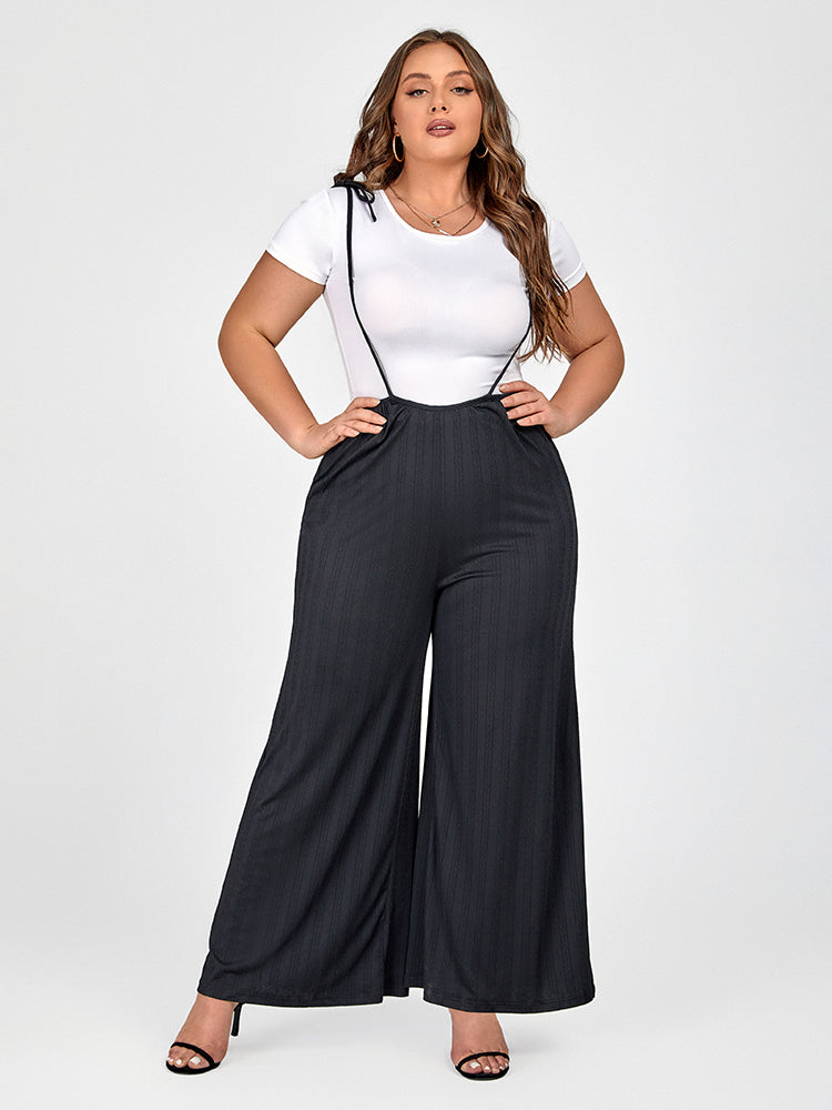 Plus Black Spaghetti Strap Wide Leg Jumpsuit Without Tees