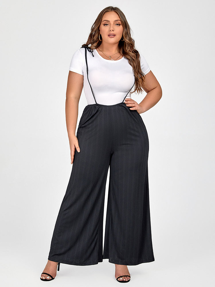 Plus Black Spaghetti Strap Wide Leg Jumpsuit Without Tees