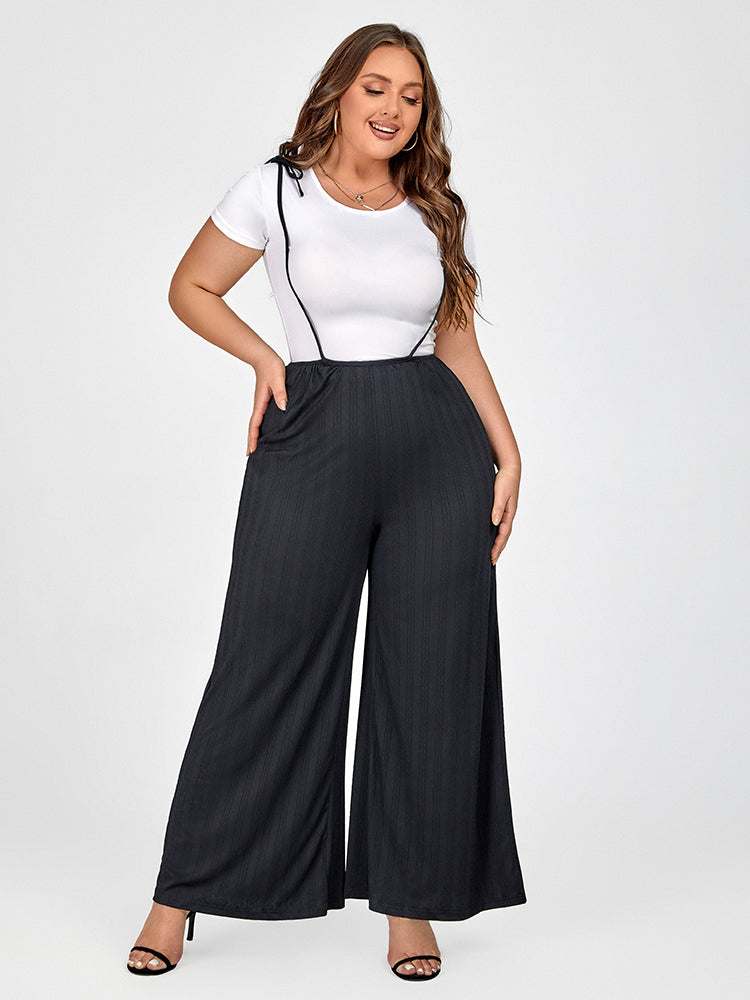 Plus Black Spaghetti Strap Wide Leg Jumpsuit Without Tees