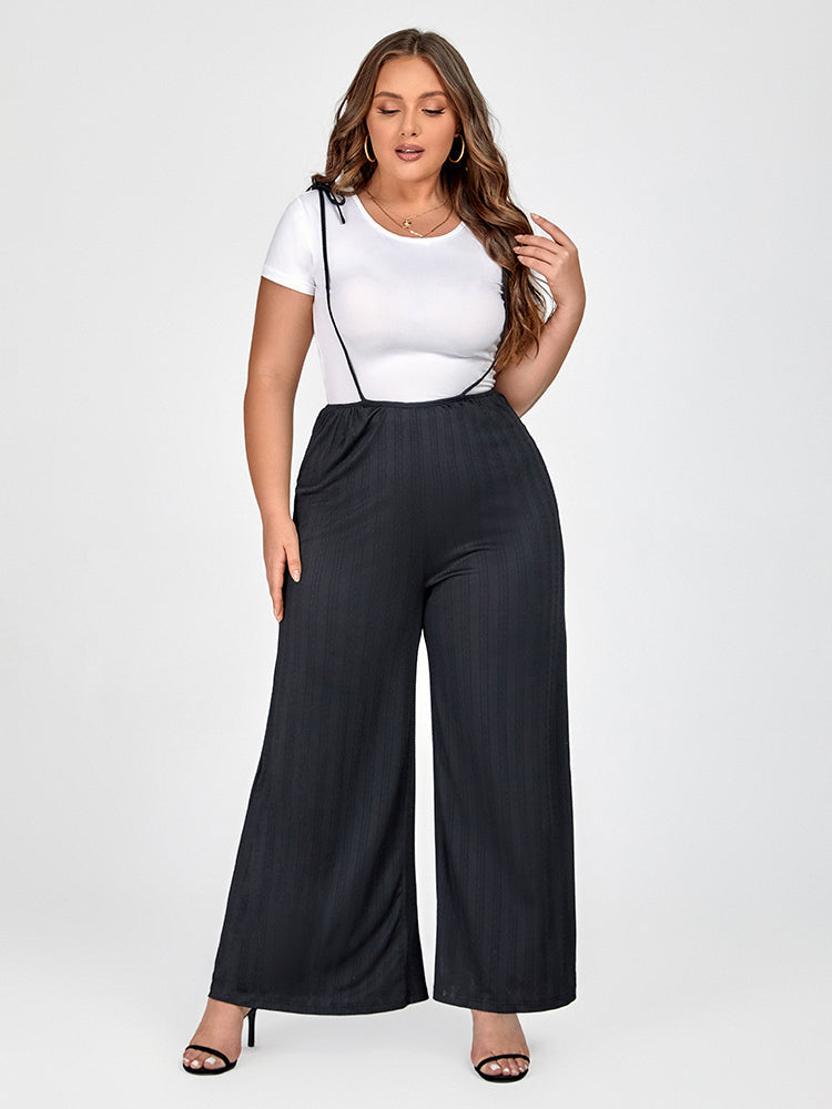 Plus Black Spaghetti Strap Wide Leg Jumpsuit Without Tees