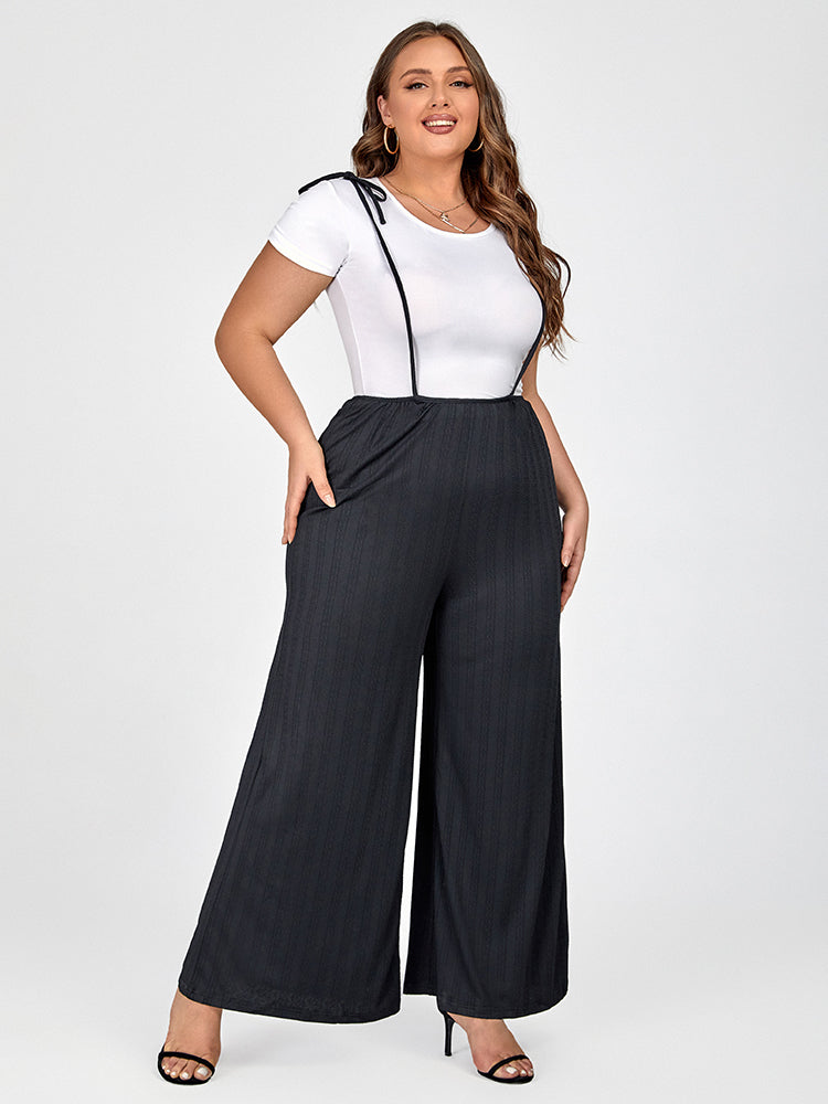 Plus Black Spaghetti Strap Wide Leg Jumpsuit Without Tees