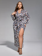 Plus Leopard Print Collar Open Front Blouse--Just Blouse