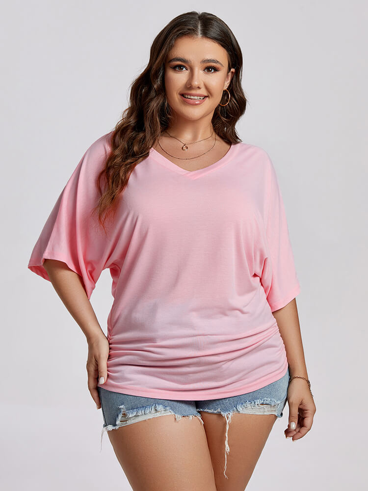 VIP Plus Plain Ruched Batwing Sleeve Tee