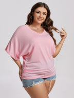 VIP Plus Plain Ruched Batwing Sleeve Tee