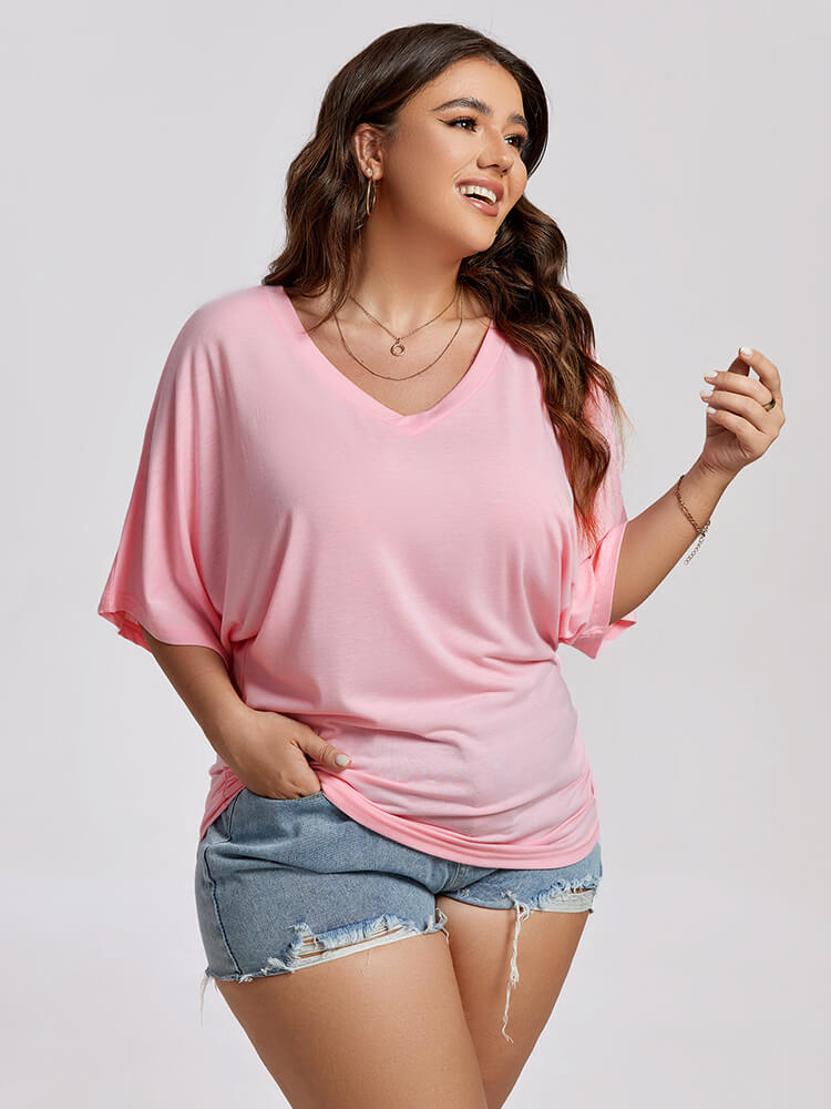 VIP Plus Plain Ruched Batwing Sleeve Tee