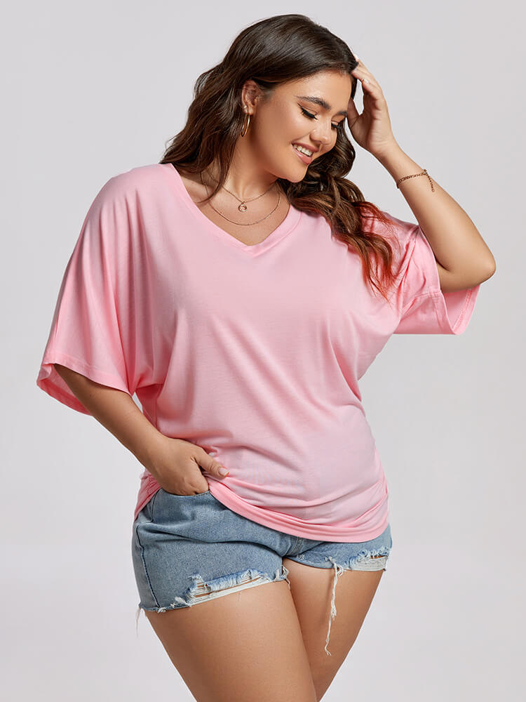 VIP Plus Plain Ruched Batwing Sleeve Tee