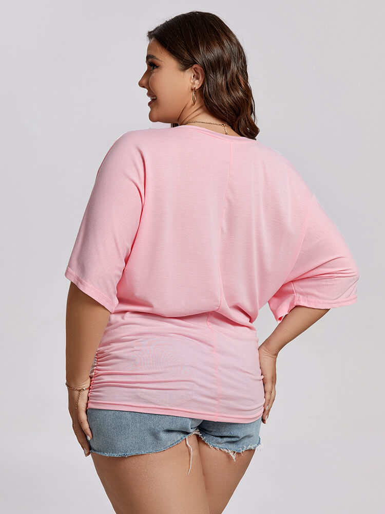 VIP Plus Plain Ruched Batwing Sleeve Tee