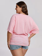 VIP Plus Plain Ruched Batwing Sleeve Tee