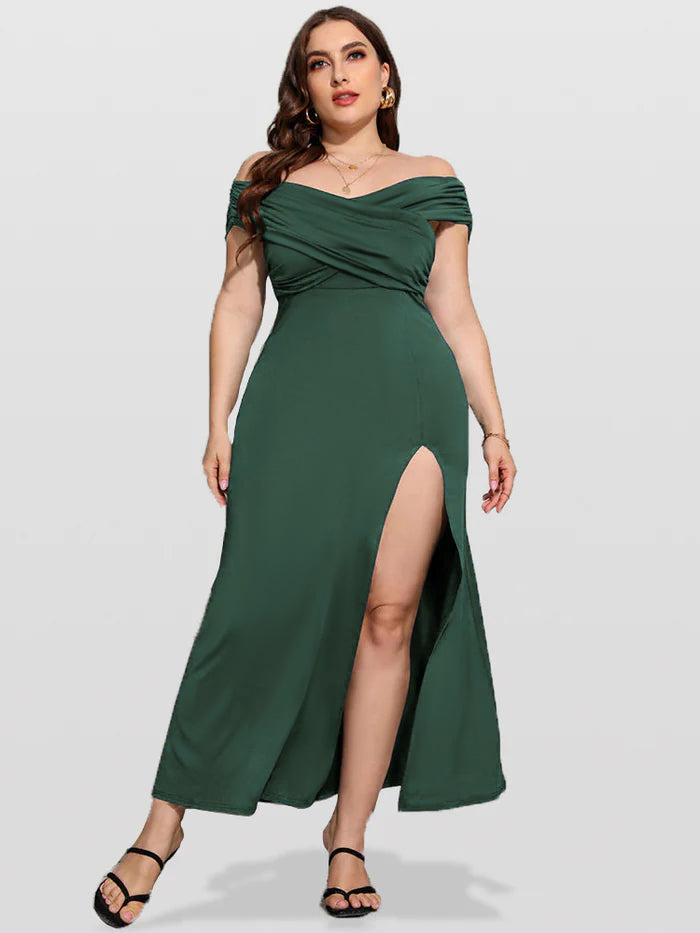VIP Plus Ruched Crisscross Split Mermaid Maxi Dress