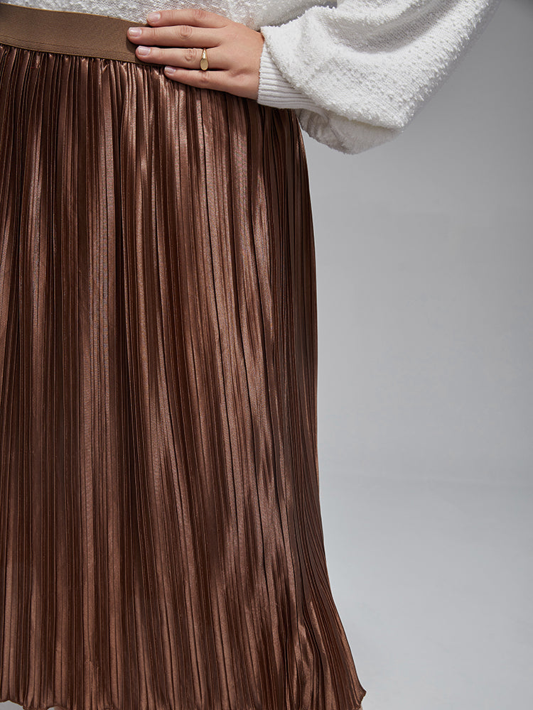 VIP Plus Elastic Waist Pleated Midi Skirt