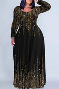 Xpluswear Design Plus Size Christmas Black Gradient Round Neck Long Sleeve Maxi Dresses