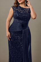 Curveins Plus Size One Shoulder Sleeveless Embroidered Sequin Patchwork Bodycon Maxi Dress