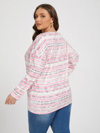 Plus Colorblock Striped V Neck Button Tee