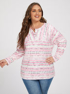 Plus Colorblock Striped V Neck Button Tee