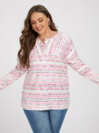 Plus Colorblock Striped V Neck Button Tee