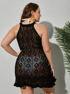 Plus Black Flutter Hem Halter Cover Up Dress