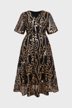 Curveins Plus Size V-Neck Lantern Sleeve Floral Print Midi Dress