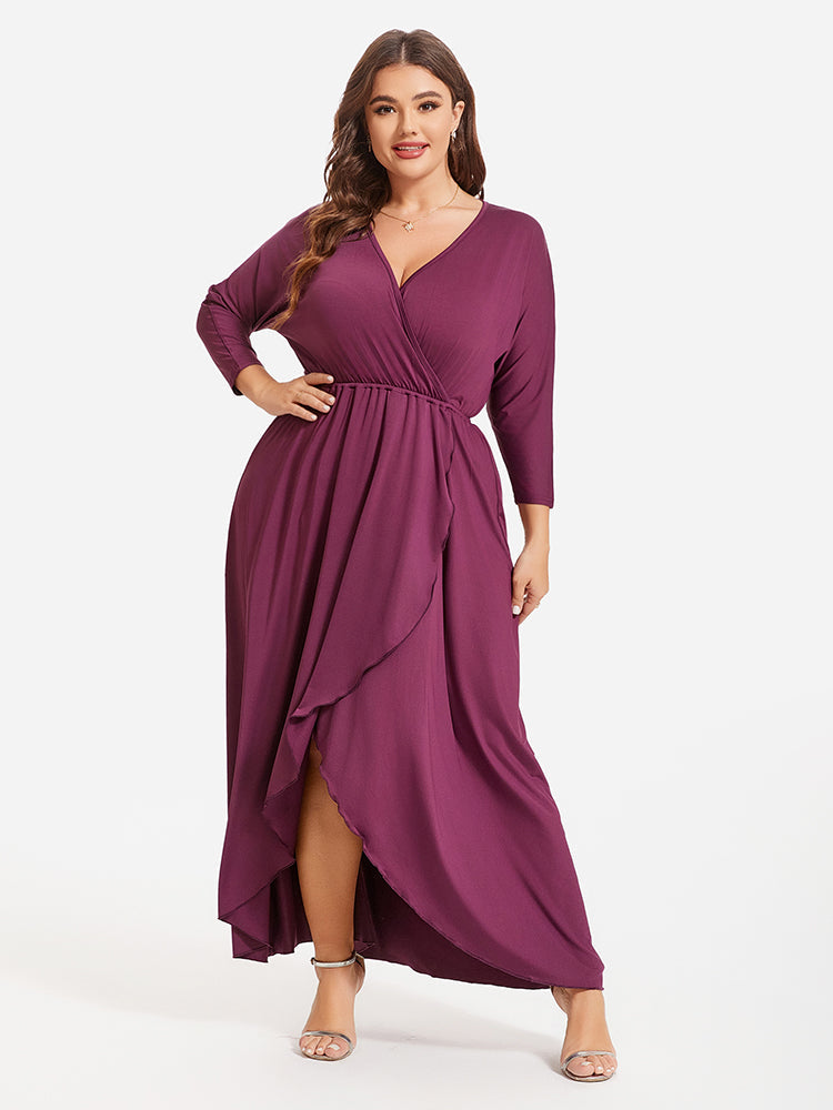 VIP Plus Elastic Waist Asymmetrical Hem Maxi Dress