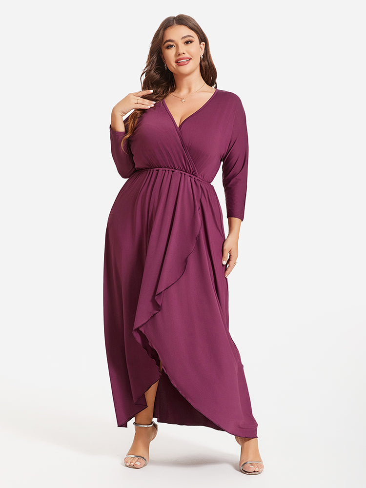 VIP Plus Elastic Waist Asymmetrical Hem Maxi Dress