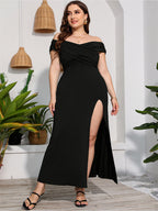 VIP Plus Ruched Crisscross Split Mermaid Maxi Dress