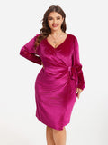 VIP Solid Wrap Knot Side Velvet Dress