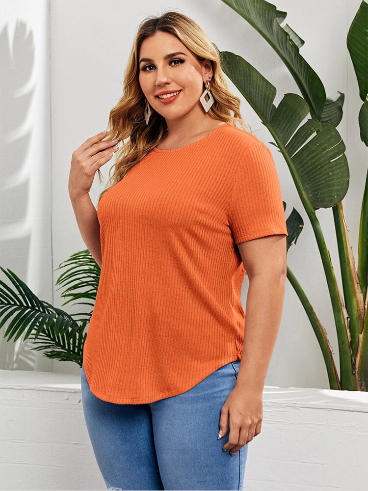 Plus Plain Button Placket Back Curved Hem Tee