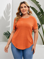 Plus Plain Button Placket Back Curved Hem Tee