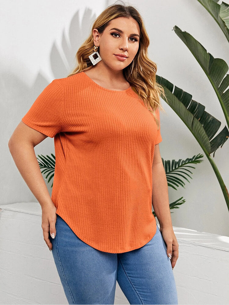Plus Plain Button Placket Back Curved Hem Tee