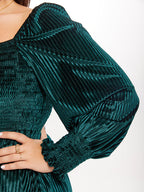 Square Neck Lantern Sleeve Peplum Velvet Blouse