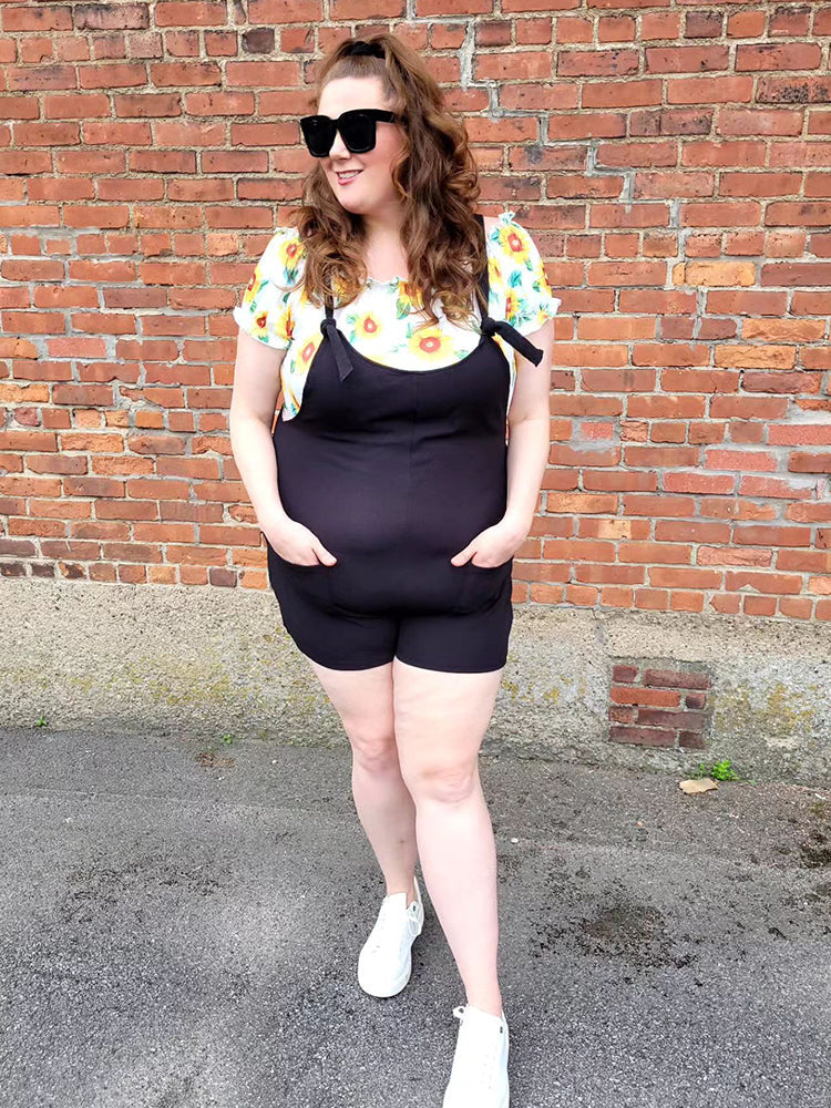 Plus Black Adjustable Strap Pocket Romper