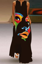 Xpluswear Plus Size Graphic Print Sleeveless Sundress V Neck Off The Shoulder With Pockets African Maxi Dress