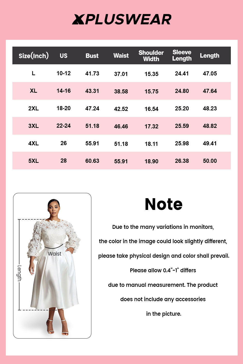 Xpluswear Design Plus Size Wedding White Round Neck 3/4 Sleeve 3D Elegant Pocket Satin Midi Dresses