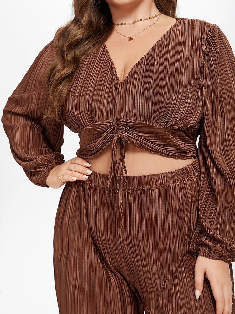 VIP Drawstring Front Cut Out Lantern Sleeve Jumpsuit