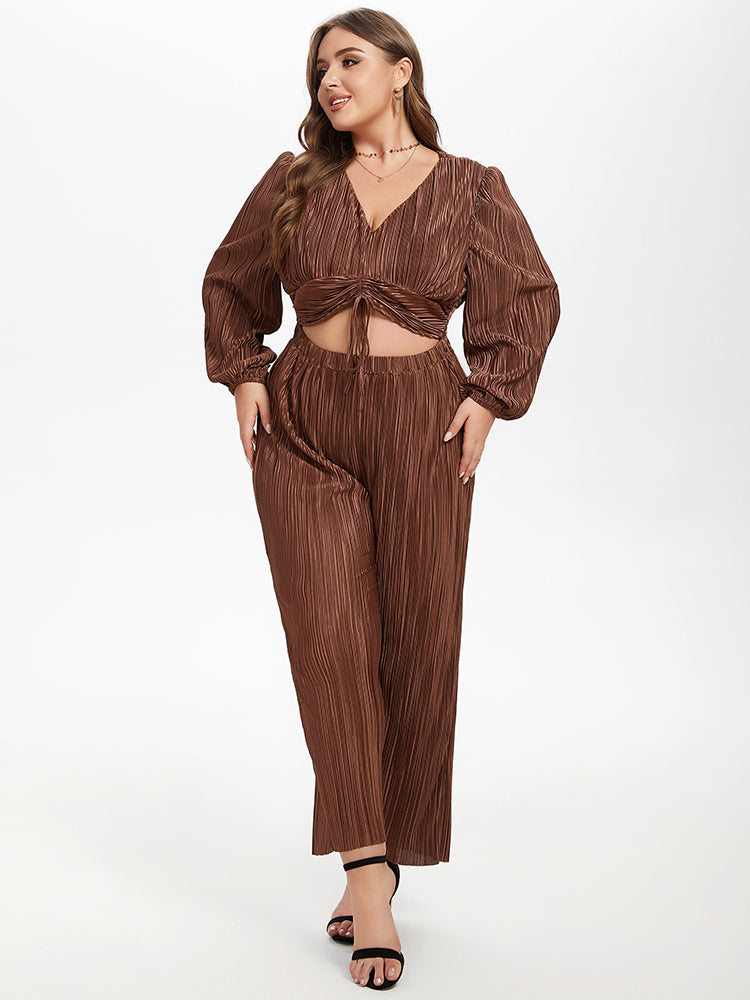 VIP Drawstring Front Cut Out Lantern Sleeve Jumpsuit