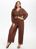 VIP Drawstring Front Cut Out Lantern Sleeve Jumpsuit