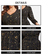VIP Star Pattern Lantern Sleeve Sequin Maxi Dress