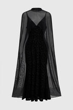 Curveins Plus Size Flattering V-Neck Cape Style Sleeveless Velvet Maxi Dress