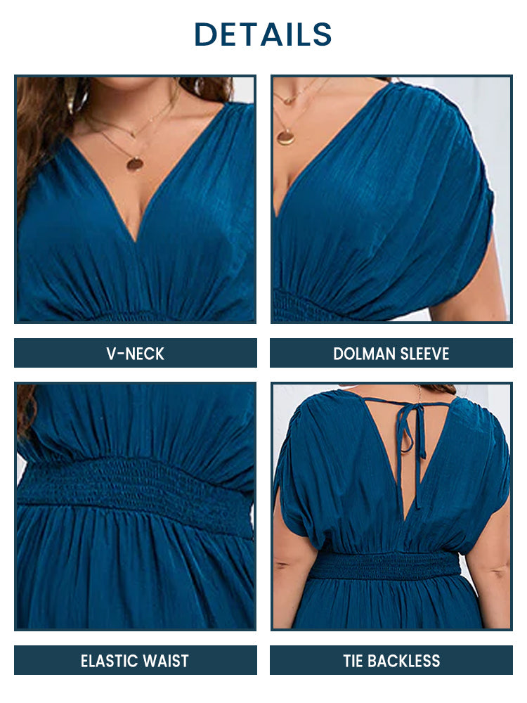 VIP V-Neck Dolman Sleeve Ruched Split Pocket Maxi Dress