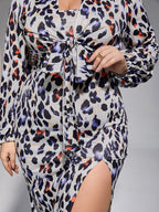 Plus Leopard Print Collar Open Front Blouse--Just Blouse
