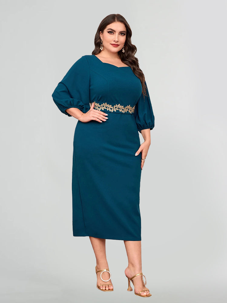 Square Neck Solid Belted Dress
