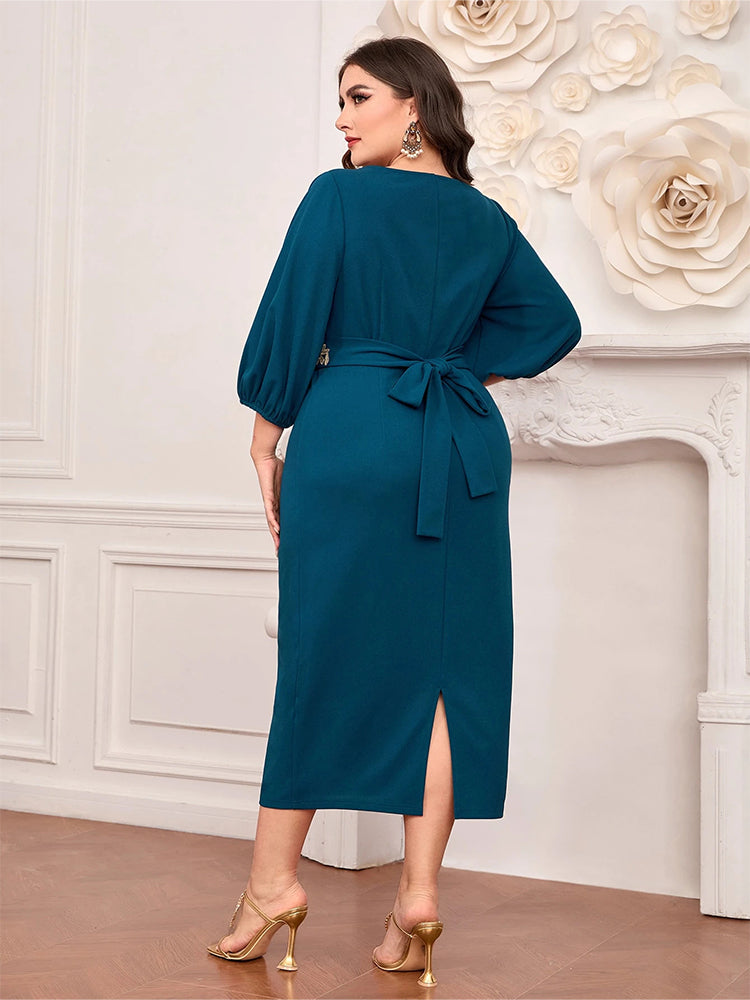 Square Neck Solid Belted Dress