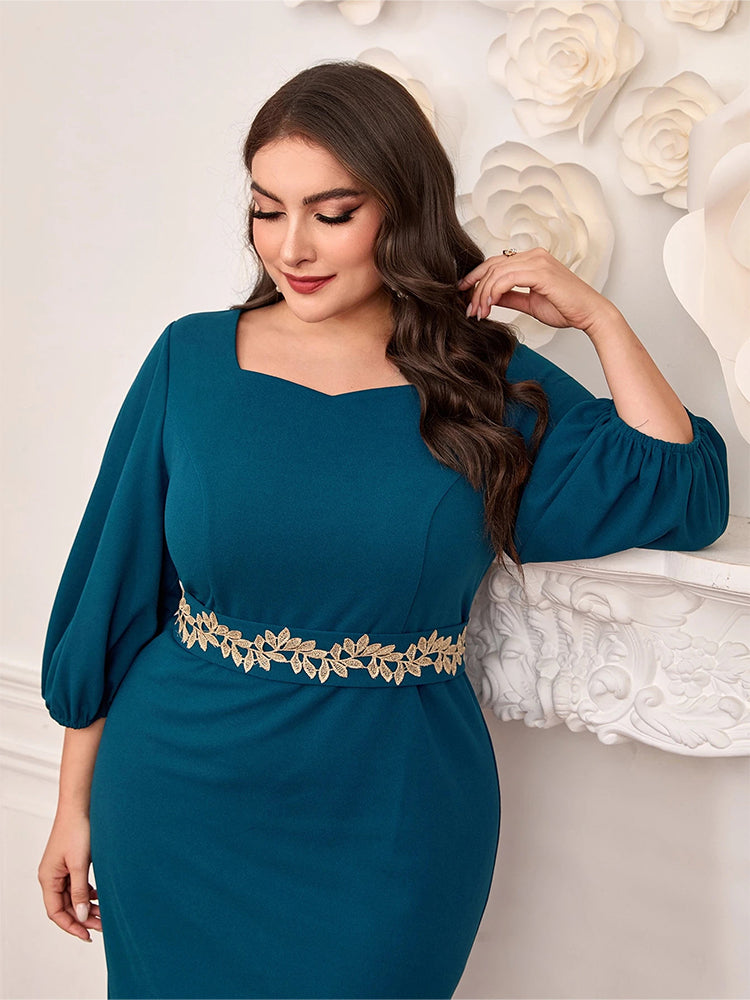 Square Neck Solid Belted Dress